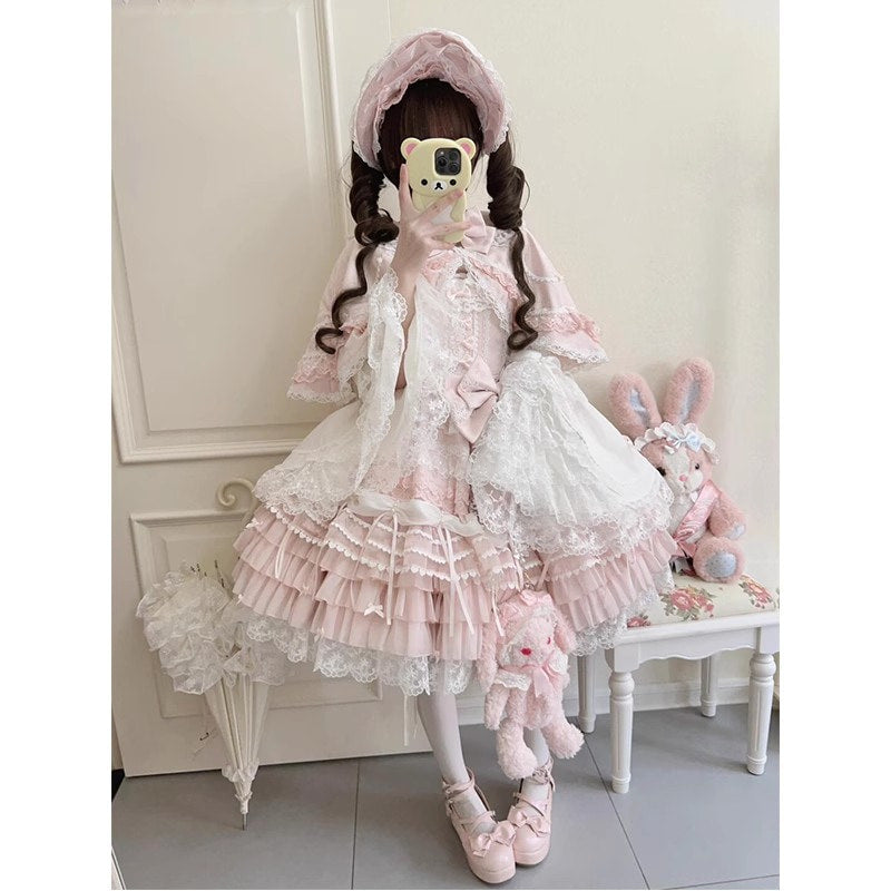 Creamy - Pink Ribbon Dress - JSK Ensemble with Cloak