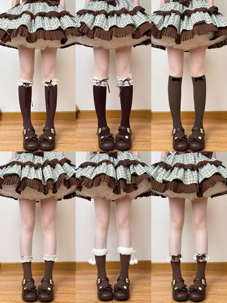 Lolita fluffy side bow mid-calf socks