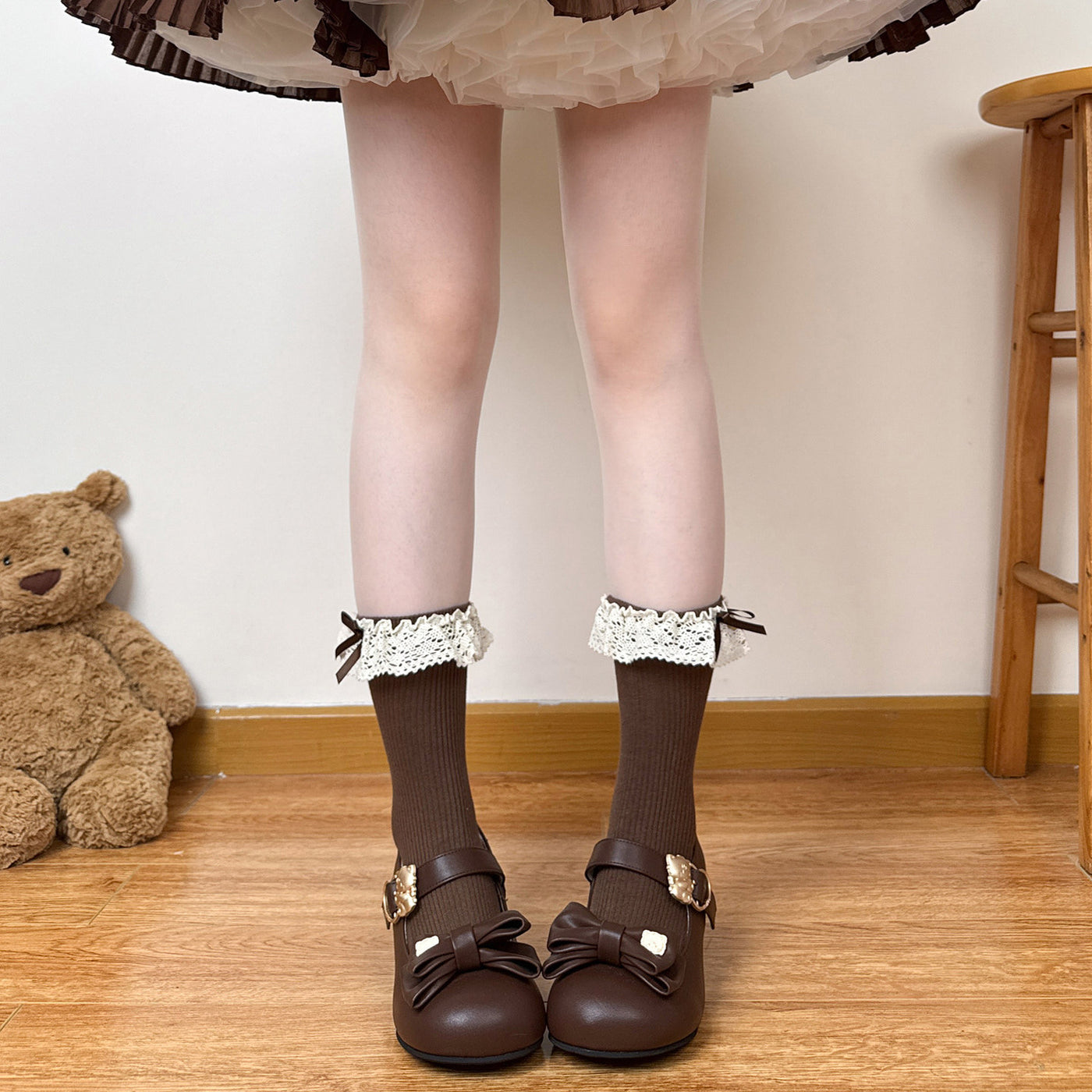Chubby Bear Tales - Bow Accent Mid-Calf Sock Collection - Lolita mid-calf sock