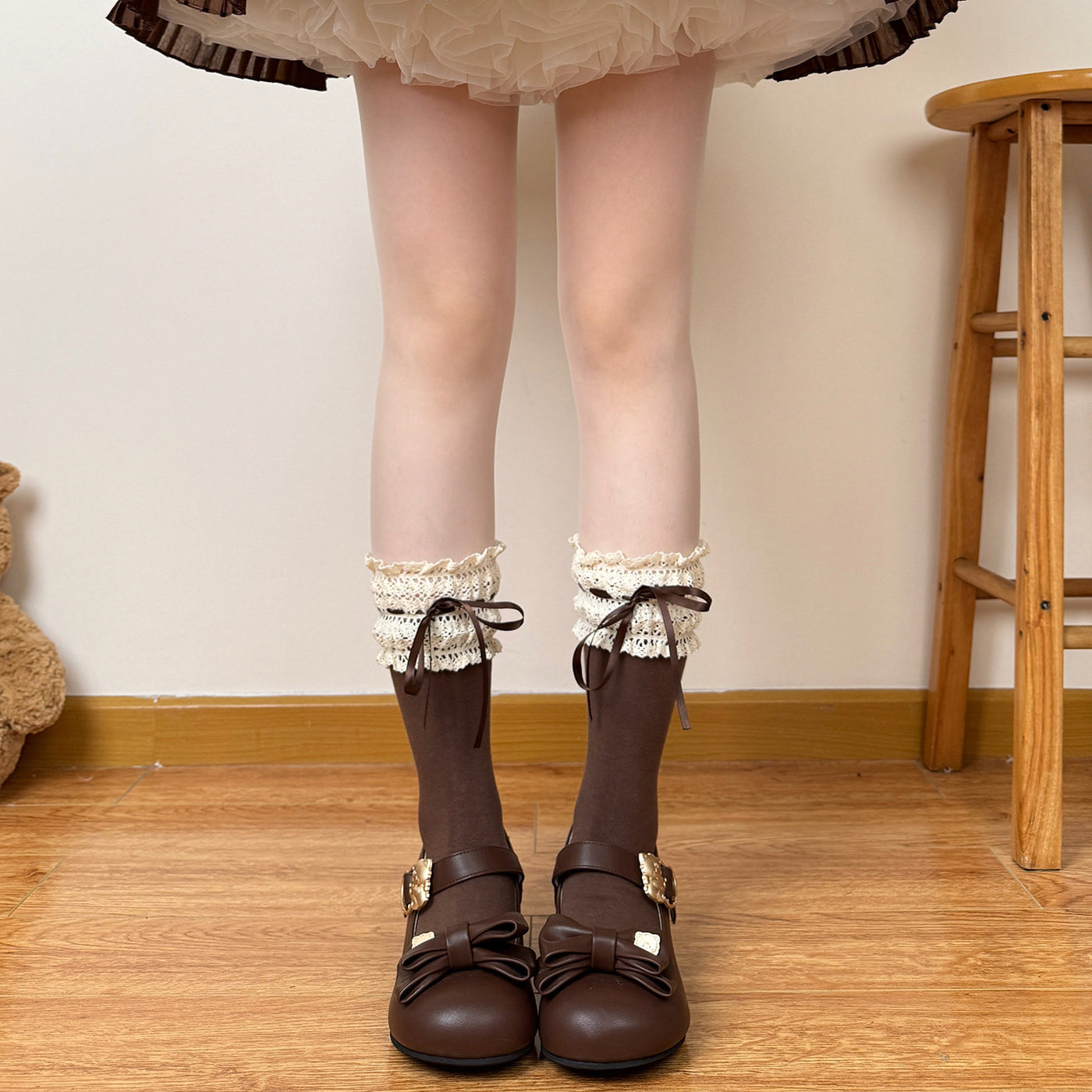 Chubby Bear Tales - Bow Accent Mid-Calf Sock Collection - Lolita mid-calf sock