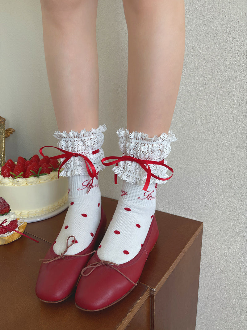 Sock Noble - Strawberry lace trim mid-calf - Socks