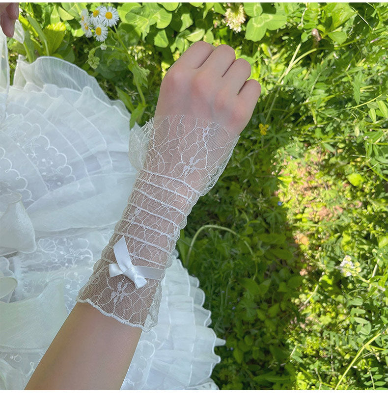 Sock Noble - Bow-accented sheer lace fingerless - Lolita Arm Sleeves