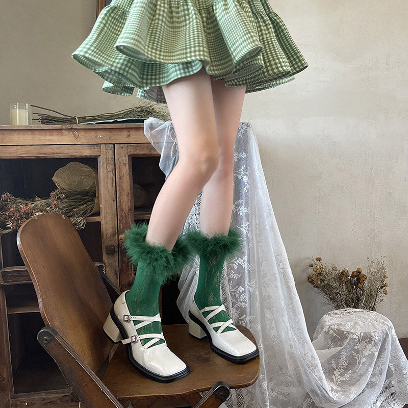 Sock Noble - Y2K Feather Lace Socks - Stacked mid-calf lolita