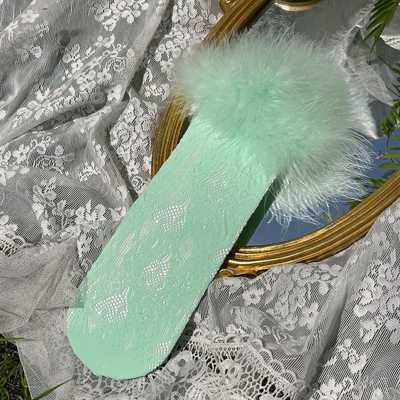 Sock Noble - Y2K Feather Lace Socks - Stacked mid-calf lolita