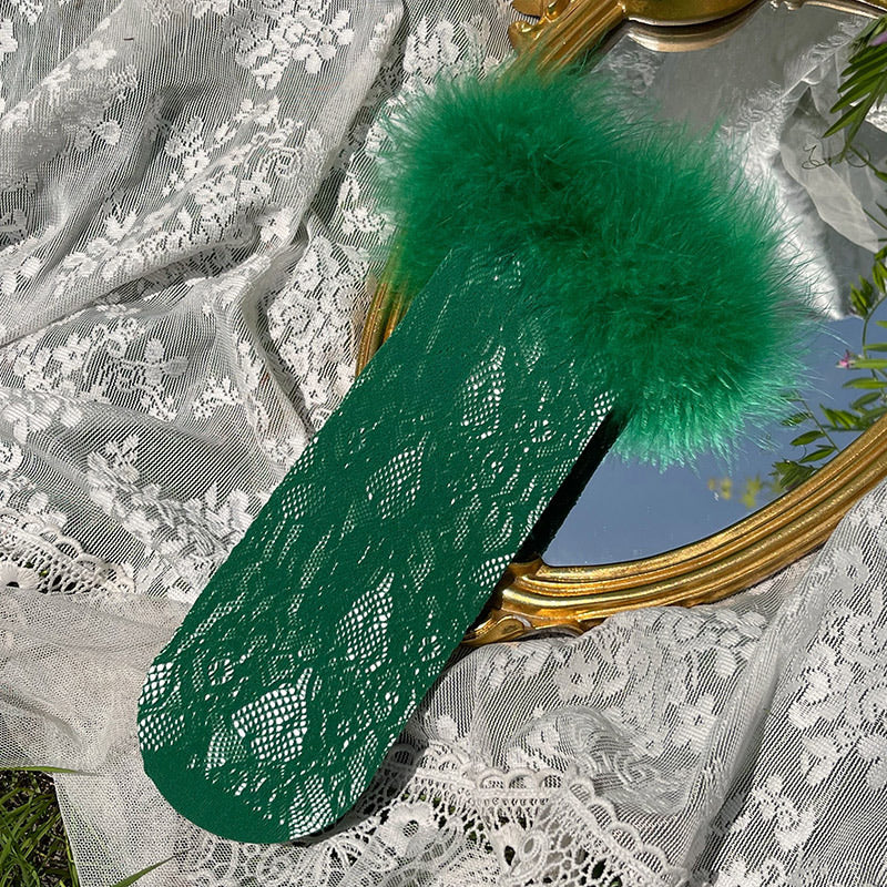 Sock Noble - Y2K Feather Lace Socks - Stacked mid-calf lolita