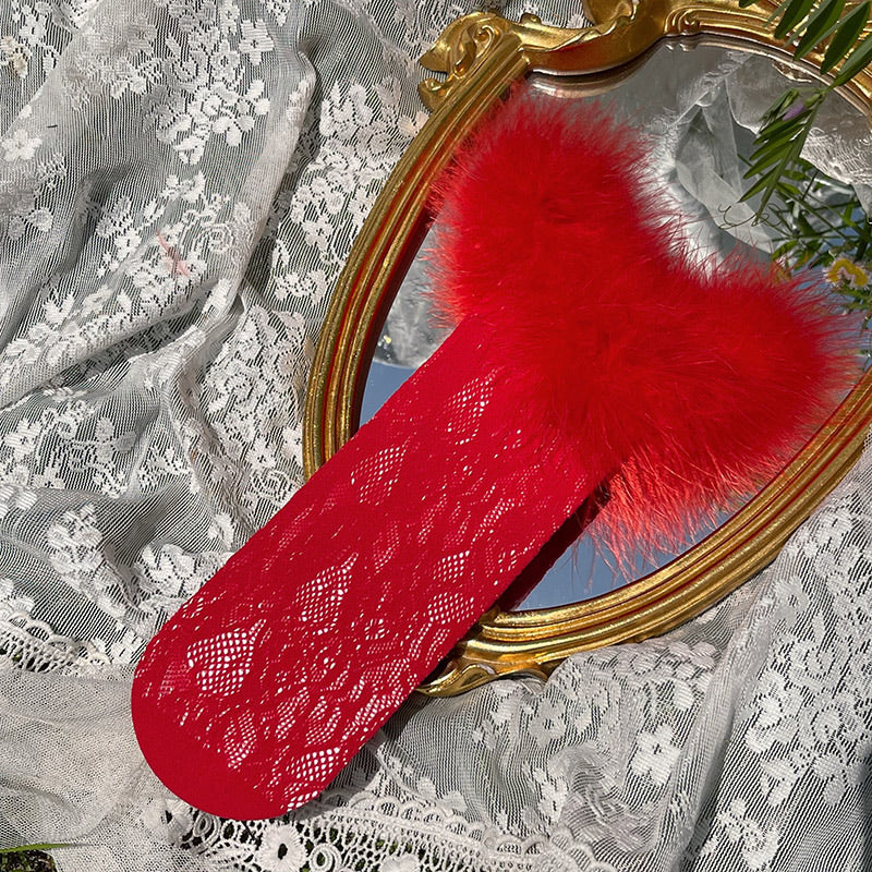 Sock Noble - Y2K Feather Lace Socks - Stacked mid-calf lolita