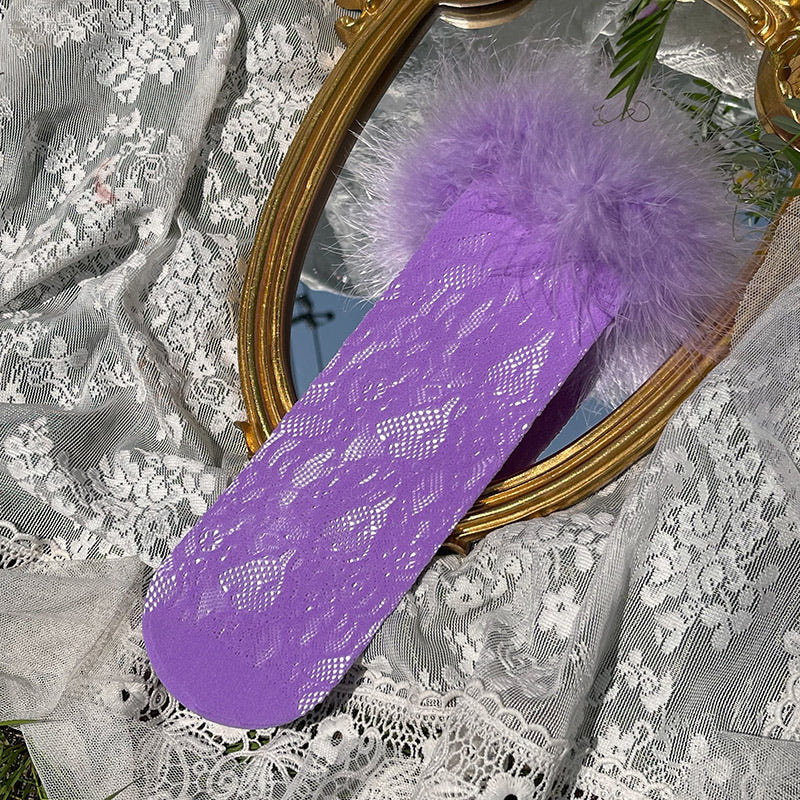 Sock Noble - Y2K Feather Lace Socks - Stacked mid-calf lolita