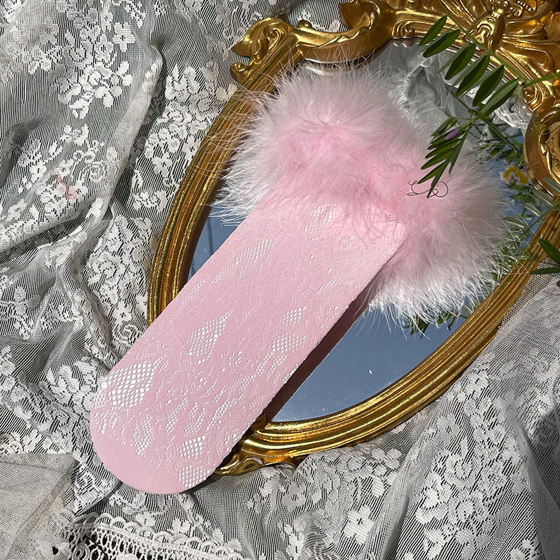 Sock Noble - Y2K Feather Lace Socks - Stacked mid-calf lolita