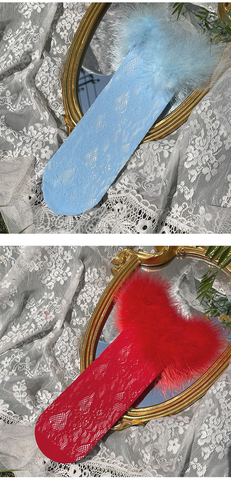 Sock Noble - Y2K Feather Lace Socks - Stacked mid-calf lolita