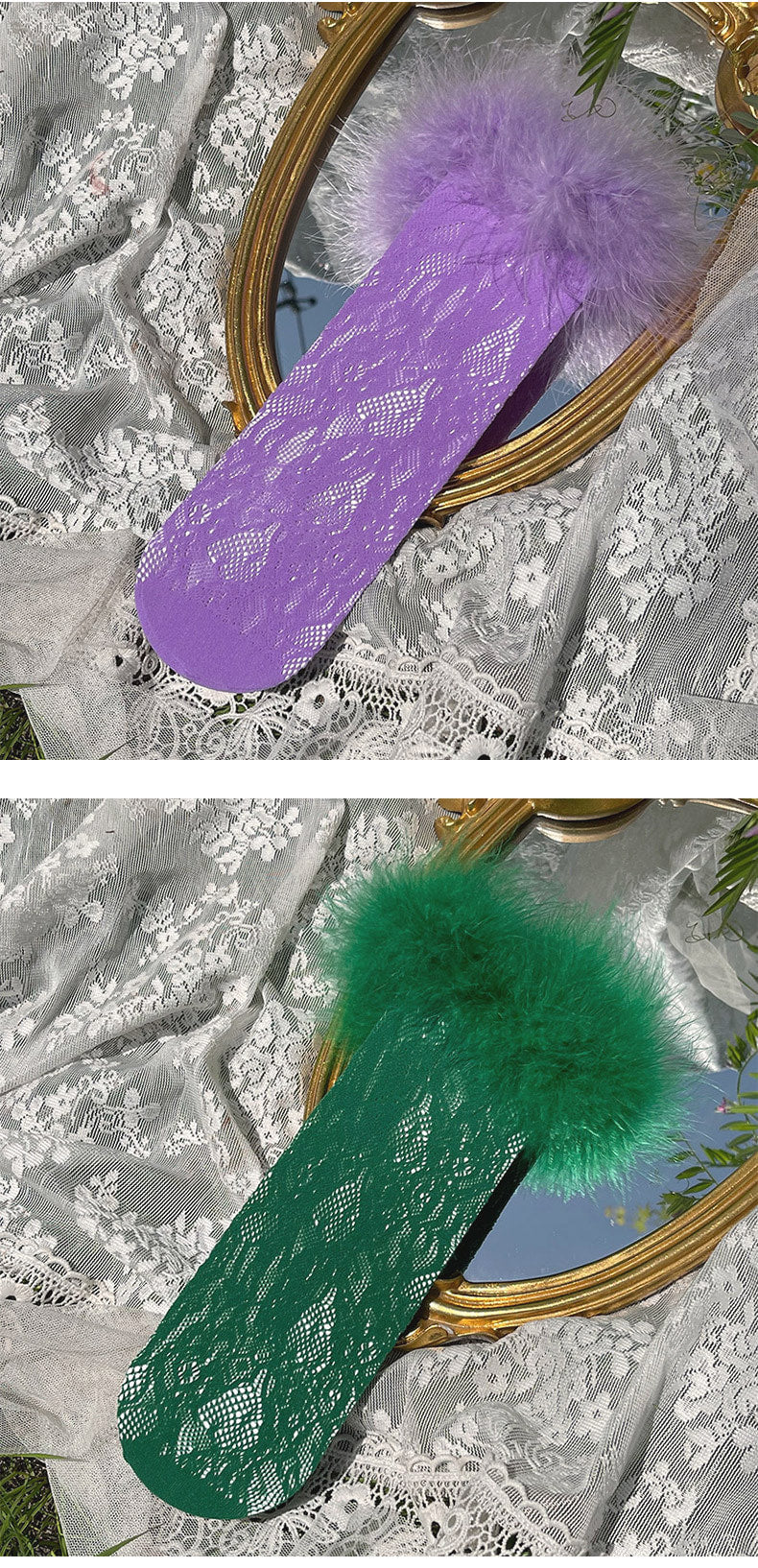 Sock Noble - Y2K Feather Lace Socks - Stacked mid-calf lolita