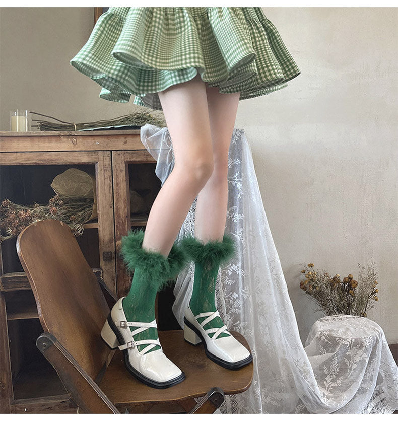 Sock Noble - Y2K Feather Lace Socks - Stacked mid-calf lolita