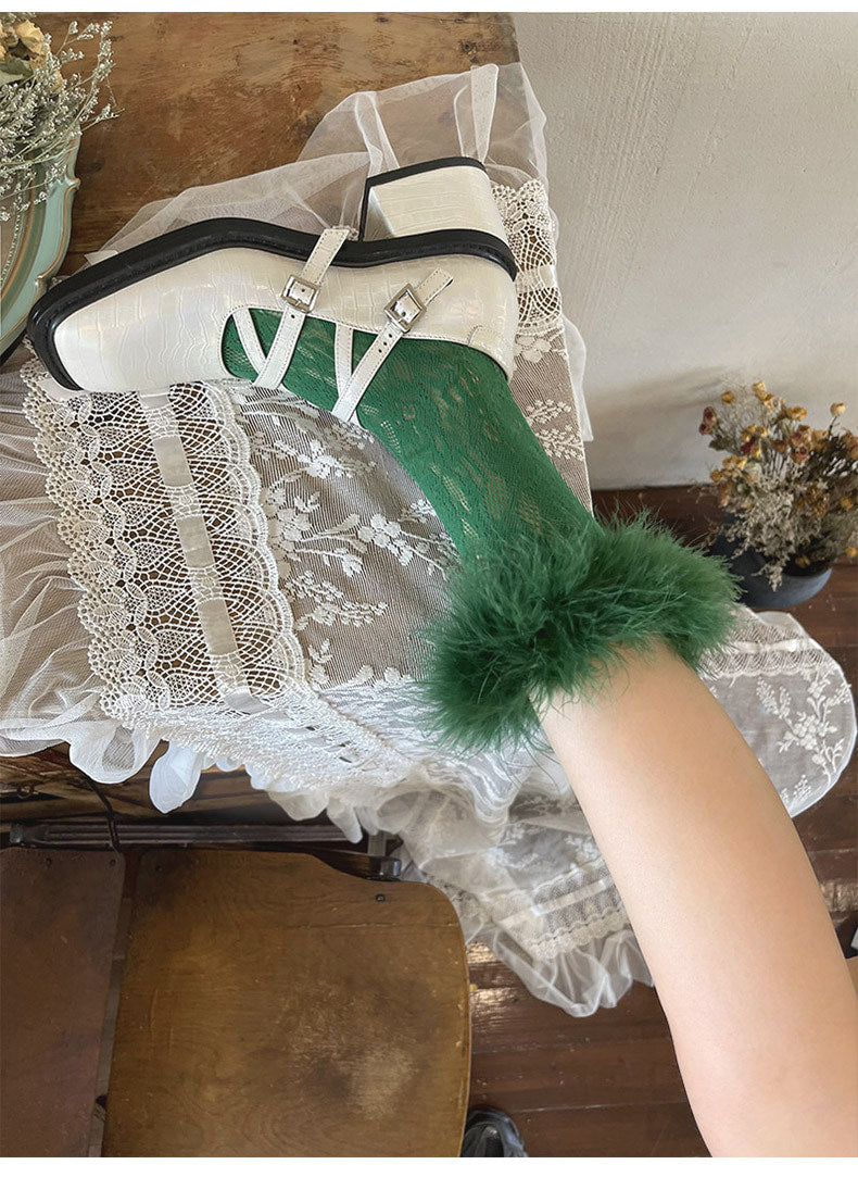 Sock Noble - Y2K Feather Lace Socks - Stacked mid-calf lolita