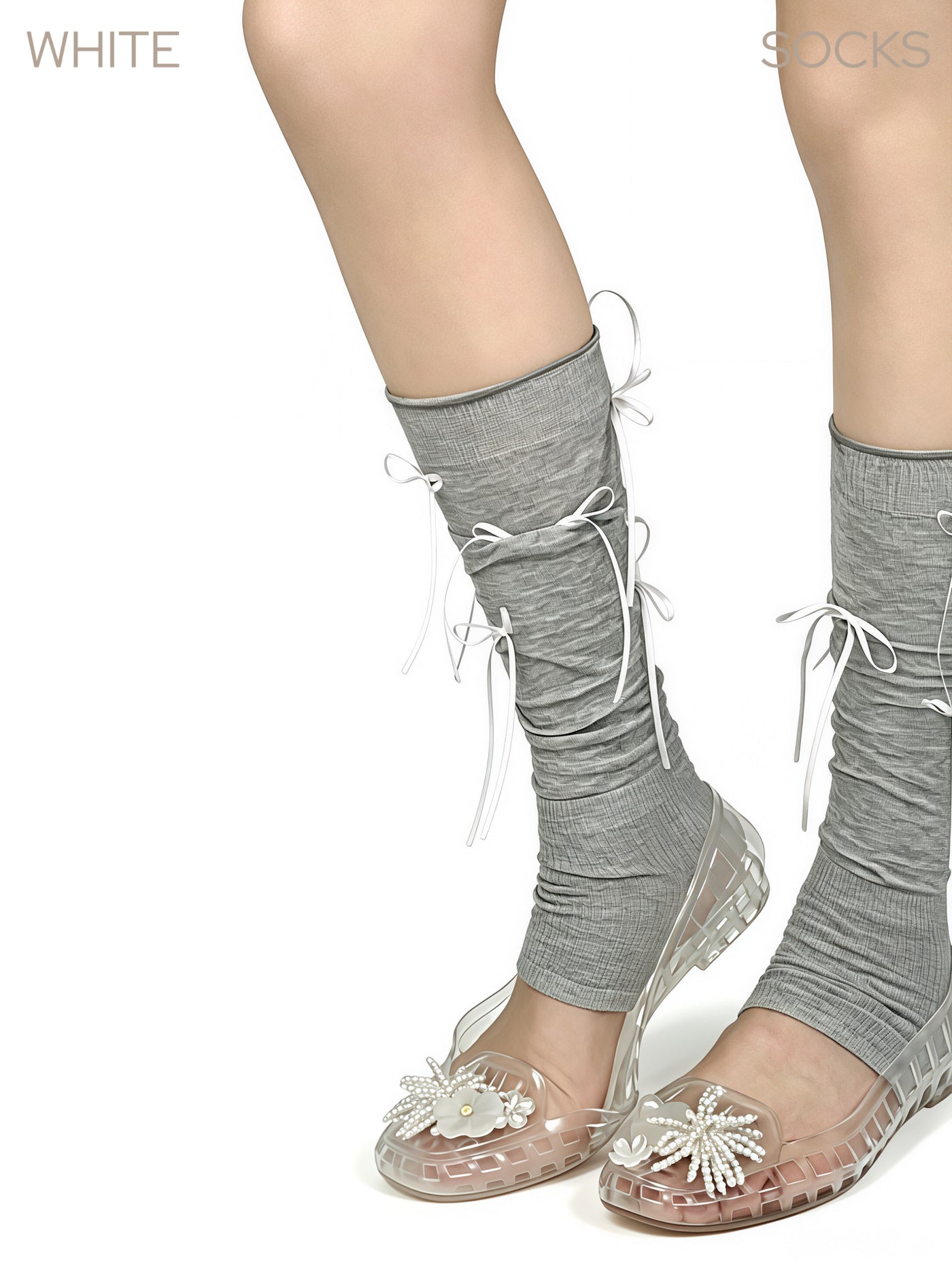 White Socks - Ribbon Slouch Socks - Calf Length