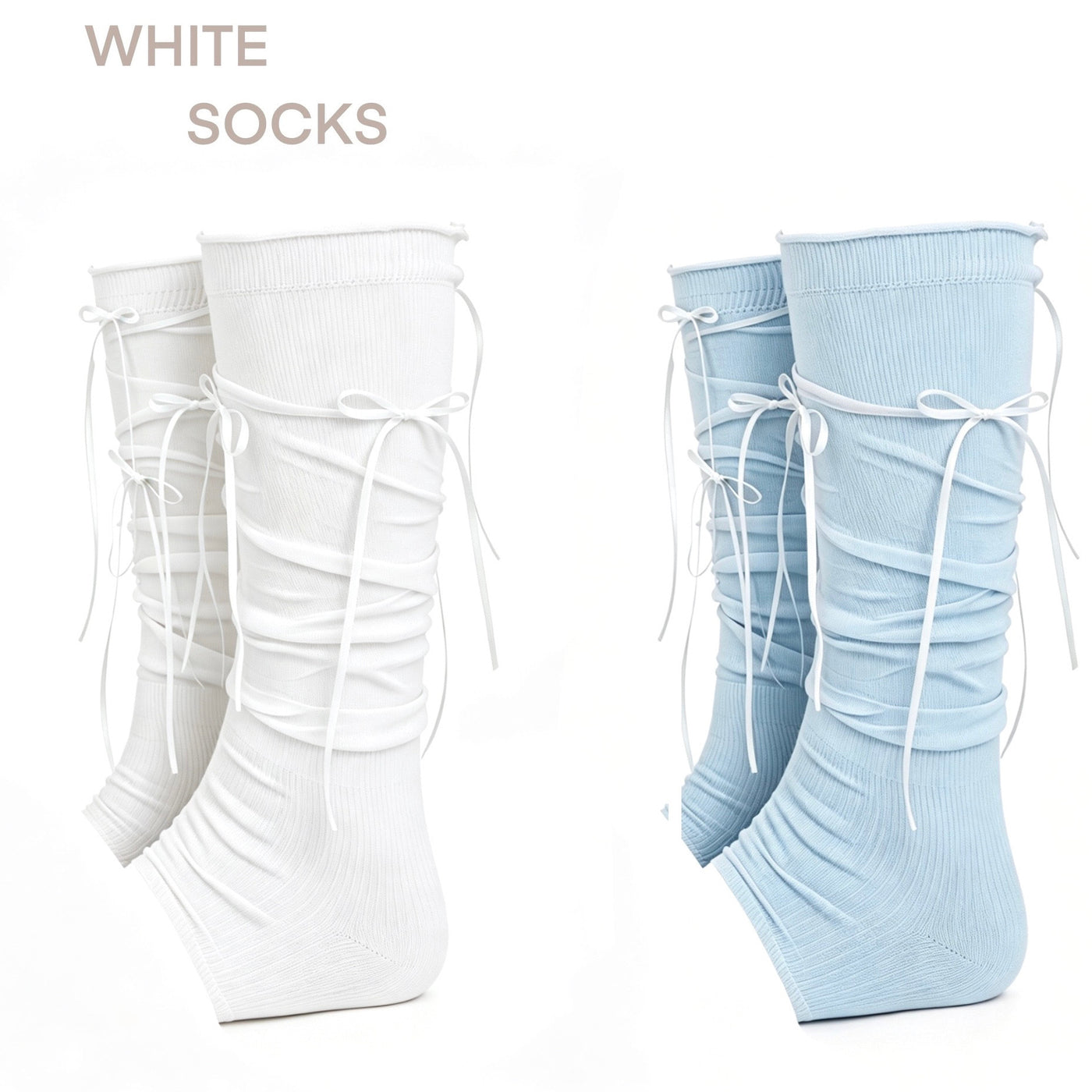 White Socks - Ribbon Slouch Socks - Calf Length