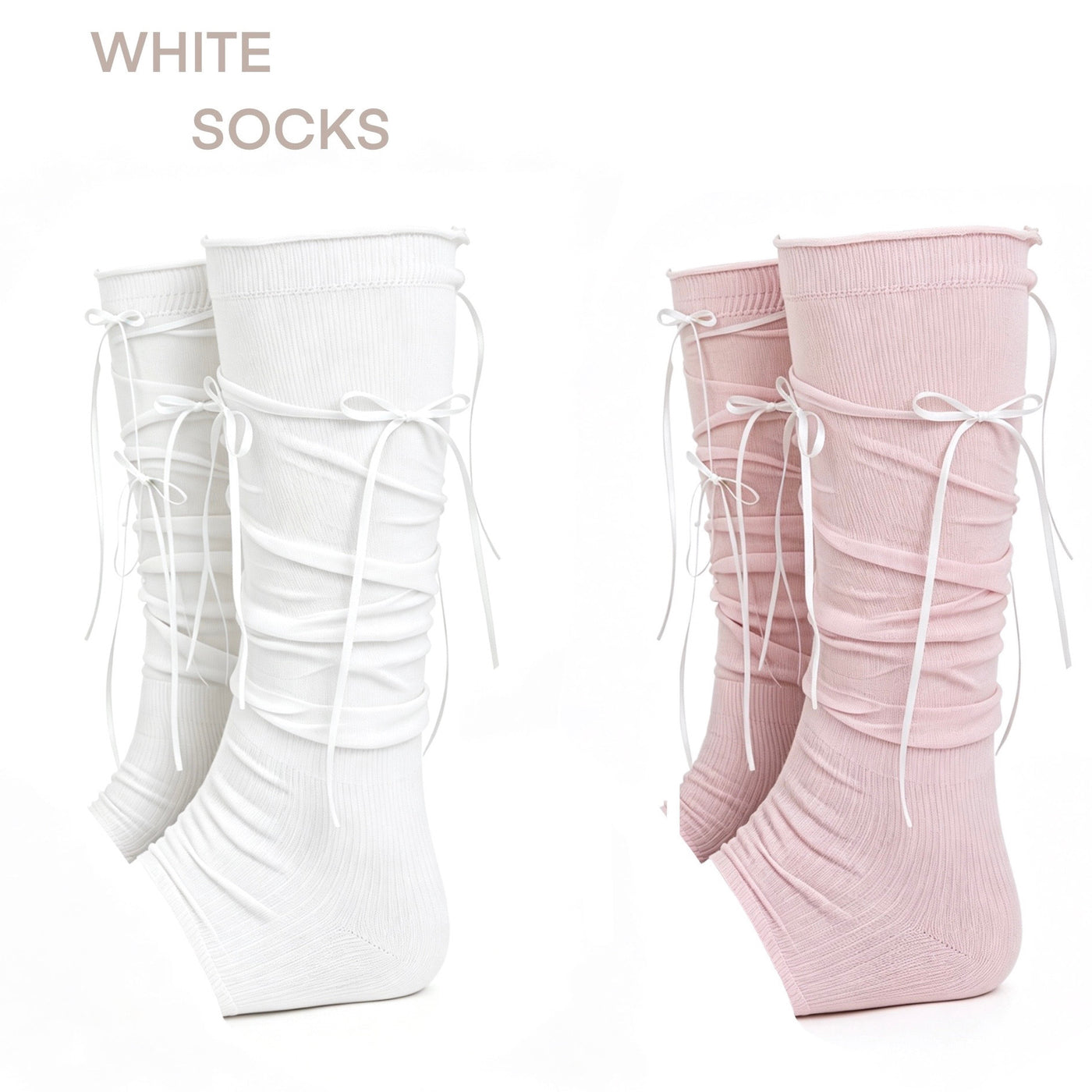 White Socks - Ribbon Slouch Socks - Calf Length