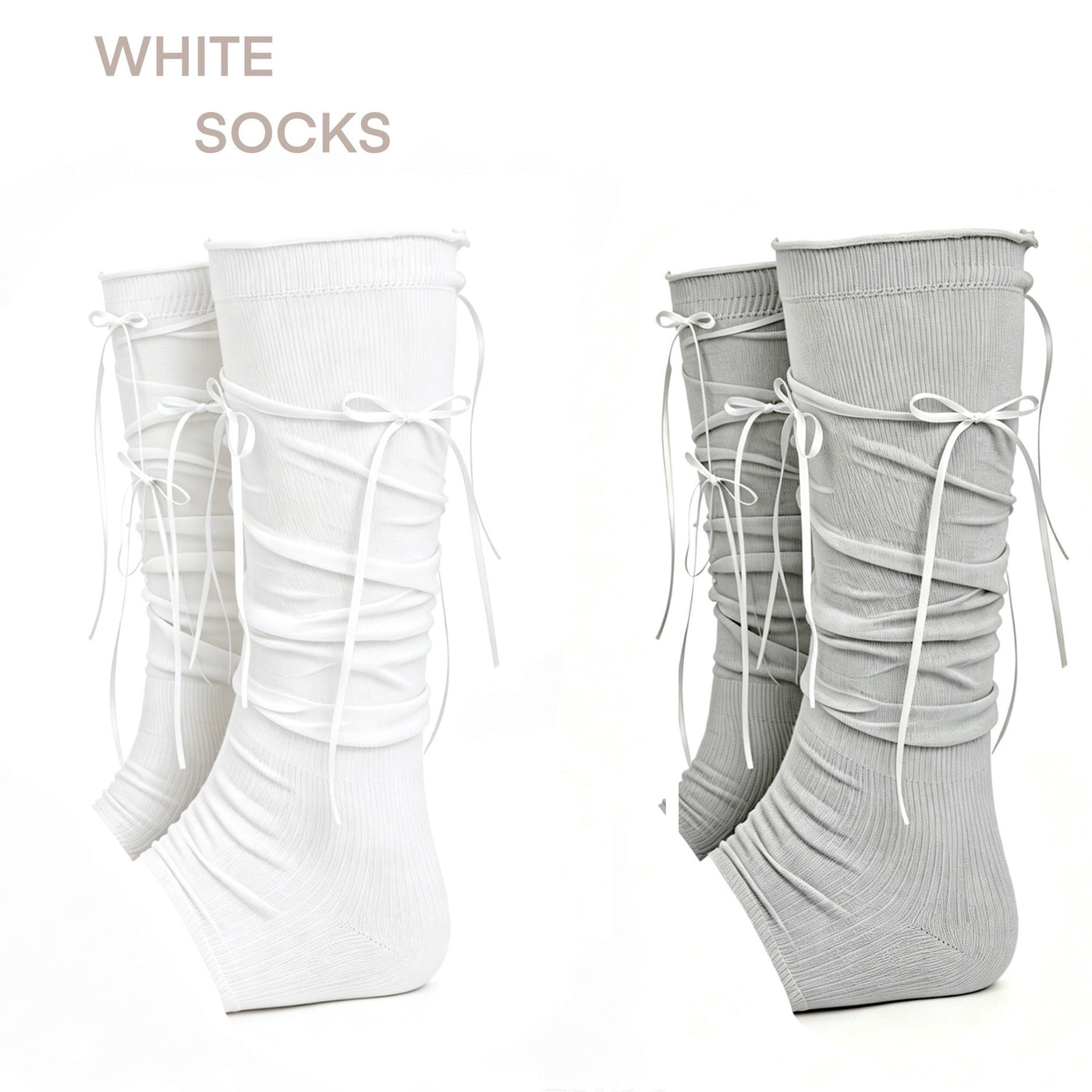 White Socks - Ribbon Slouch Socks - Calf Length