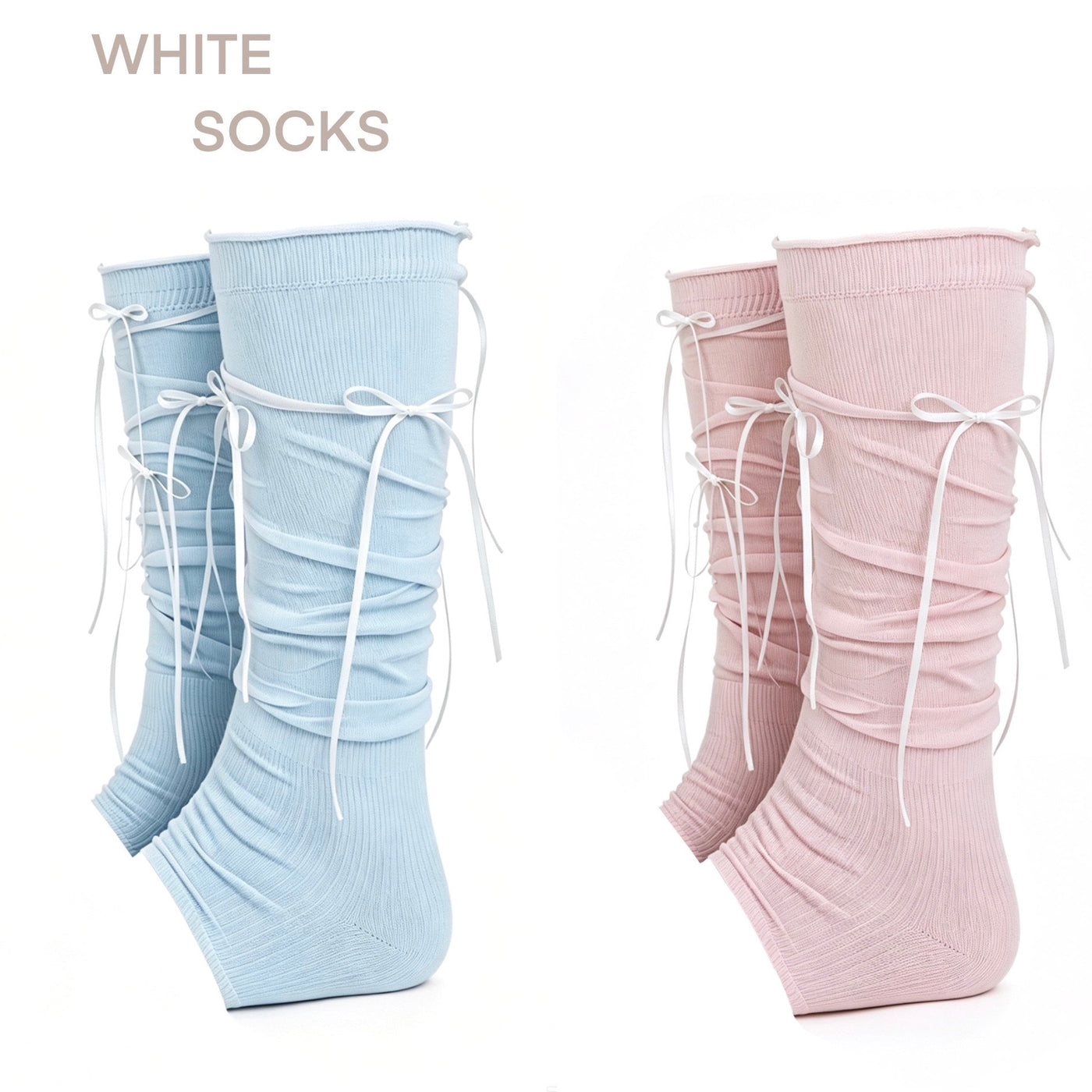 White Socks - Ribbon Slouch Socks - Calf Length