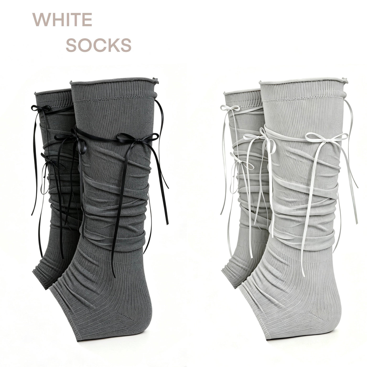 White Socks - Ribbon Slouch Socks - Calf Length