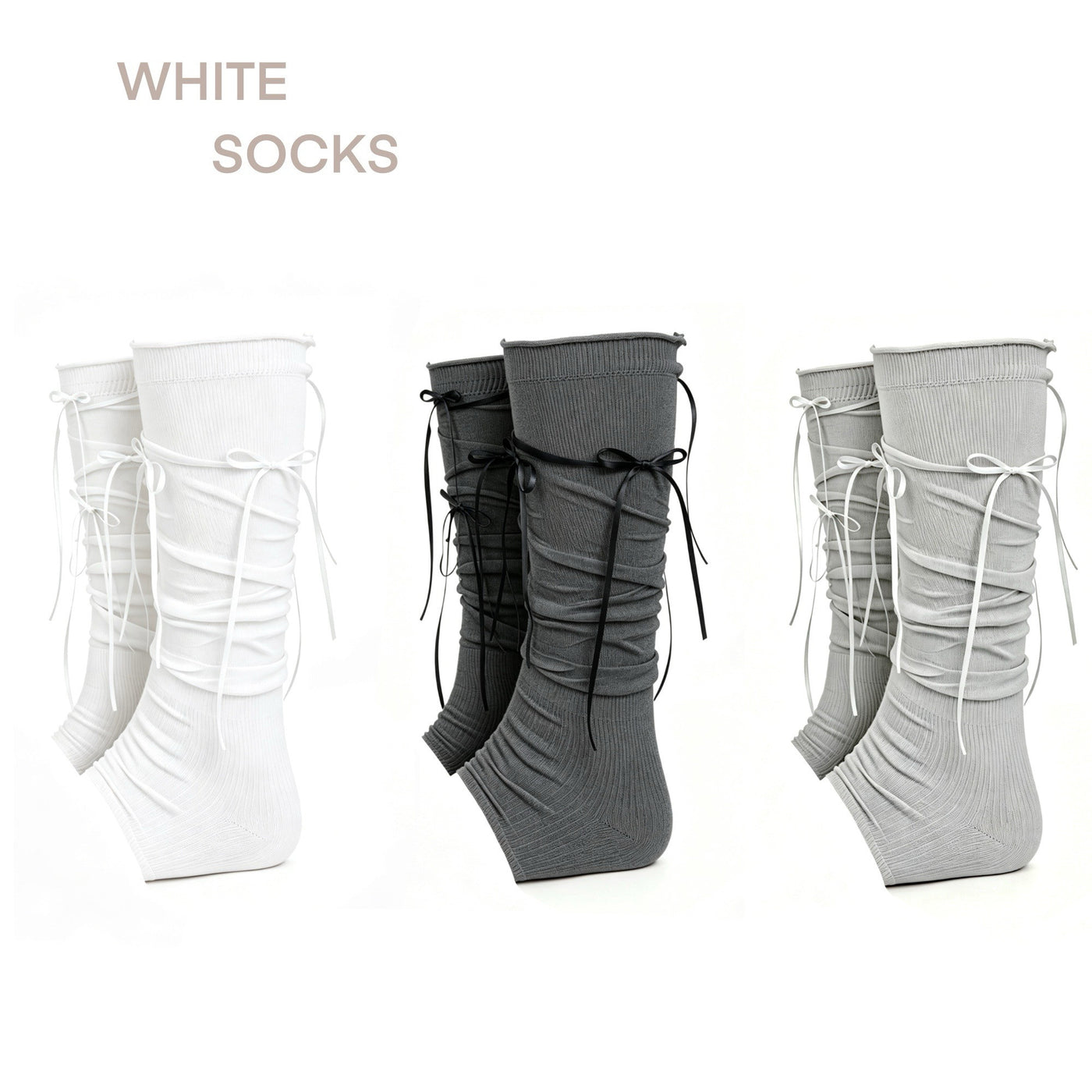 White Socks - Ribbon Slouch Socks - Calf Length