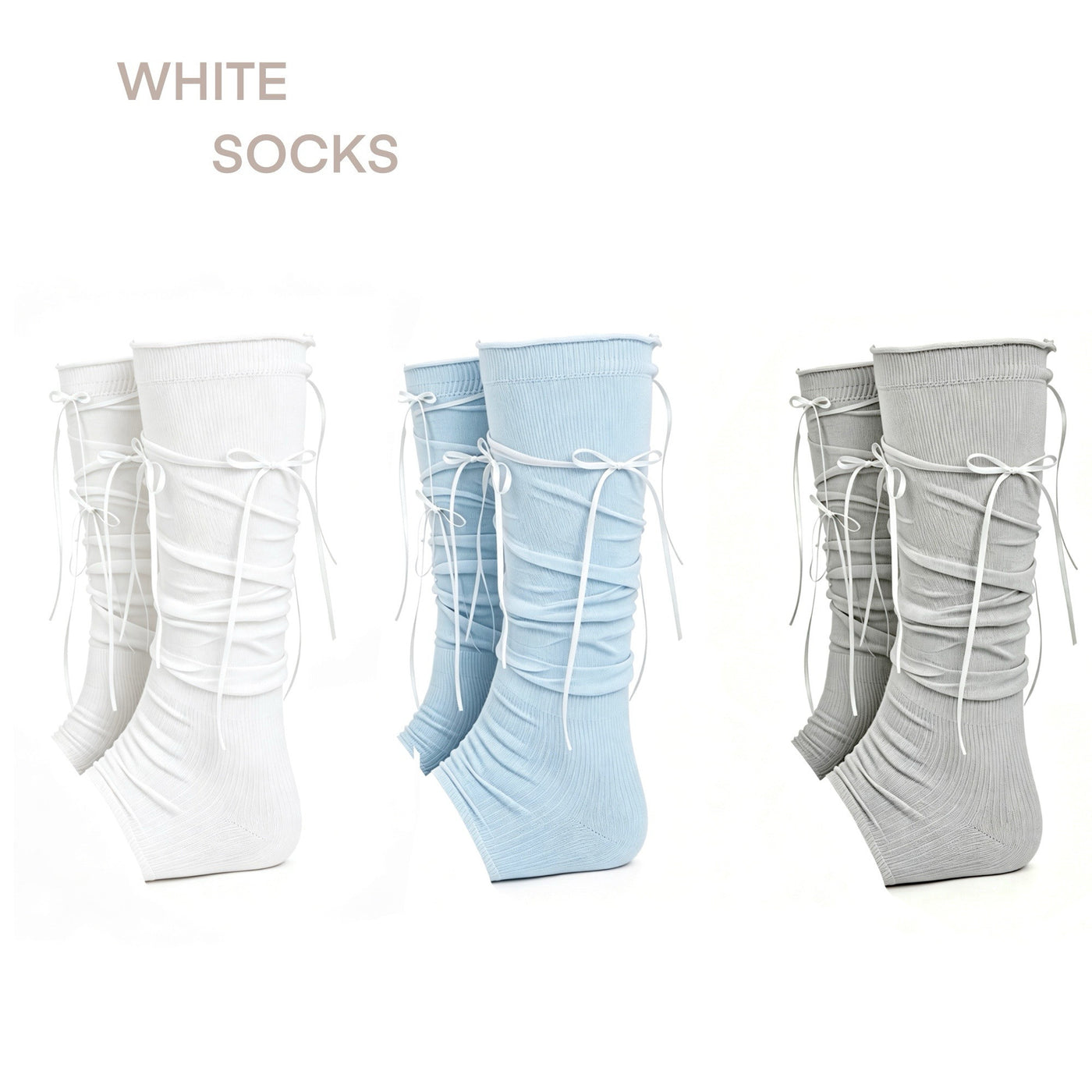 White Socks - Ribbon Slouch Socks - Calf Length