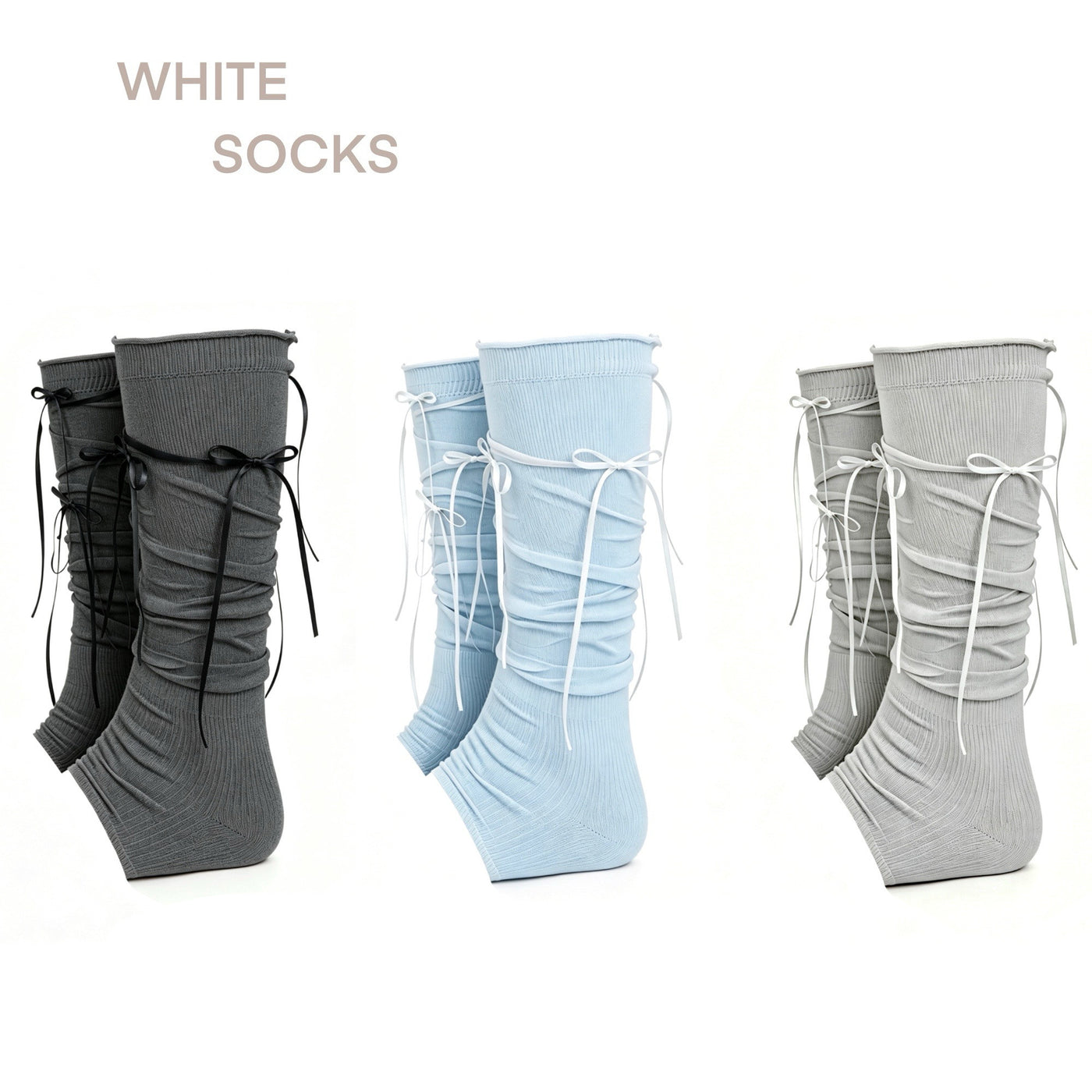 White Socks - Ribbon Slouch Socks - Calf Length