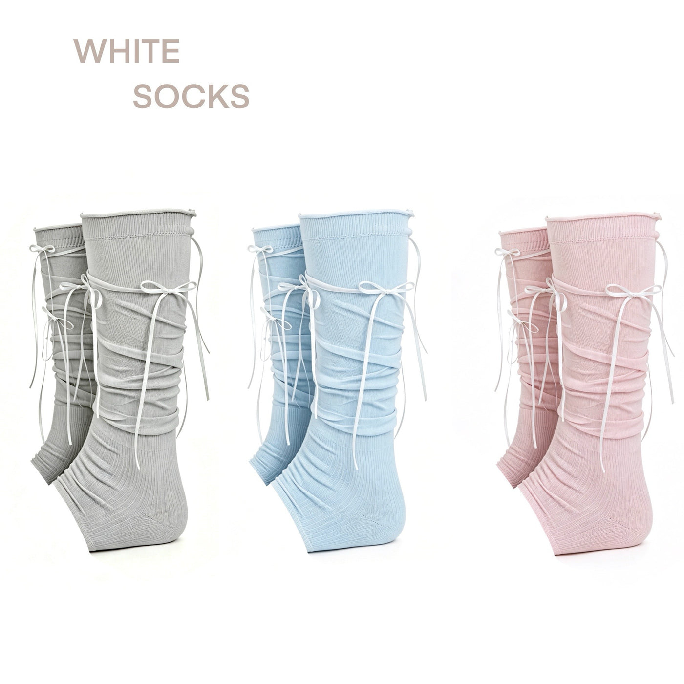 White Socks - Ribbon Slouch Socks - Calf Length