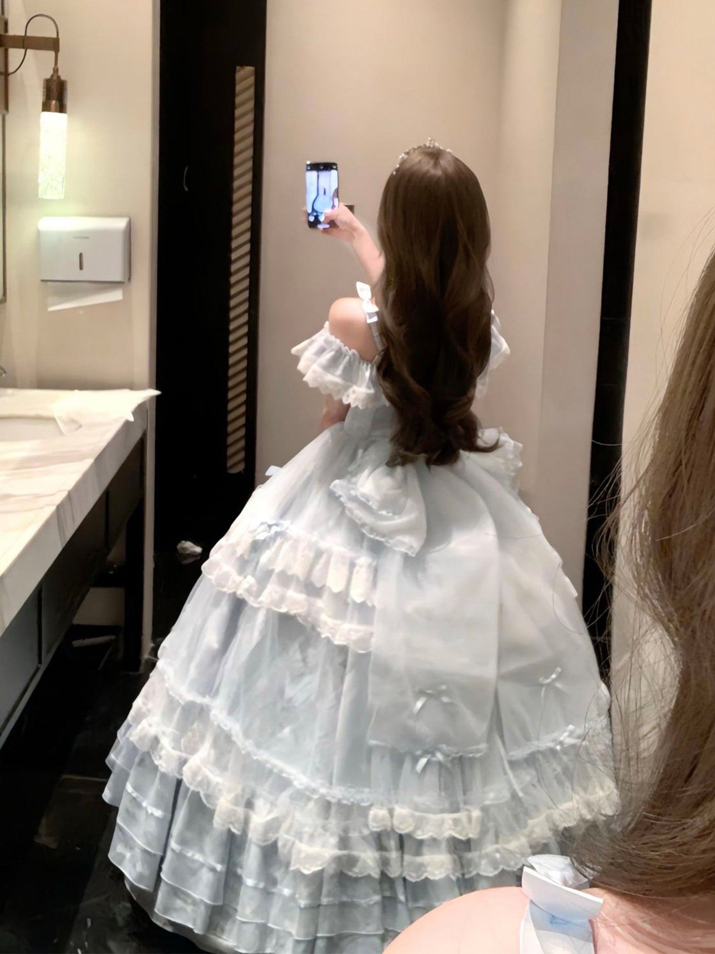 Emoji Dream - Sweet Lolita Gown - Pale blue off-shoulder floor-length