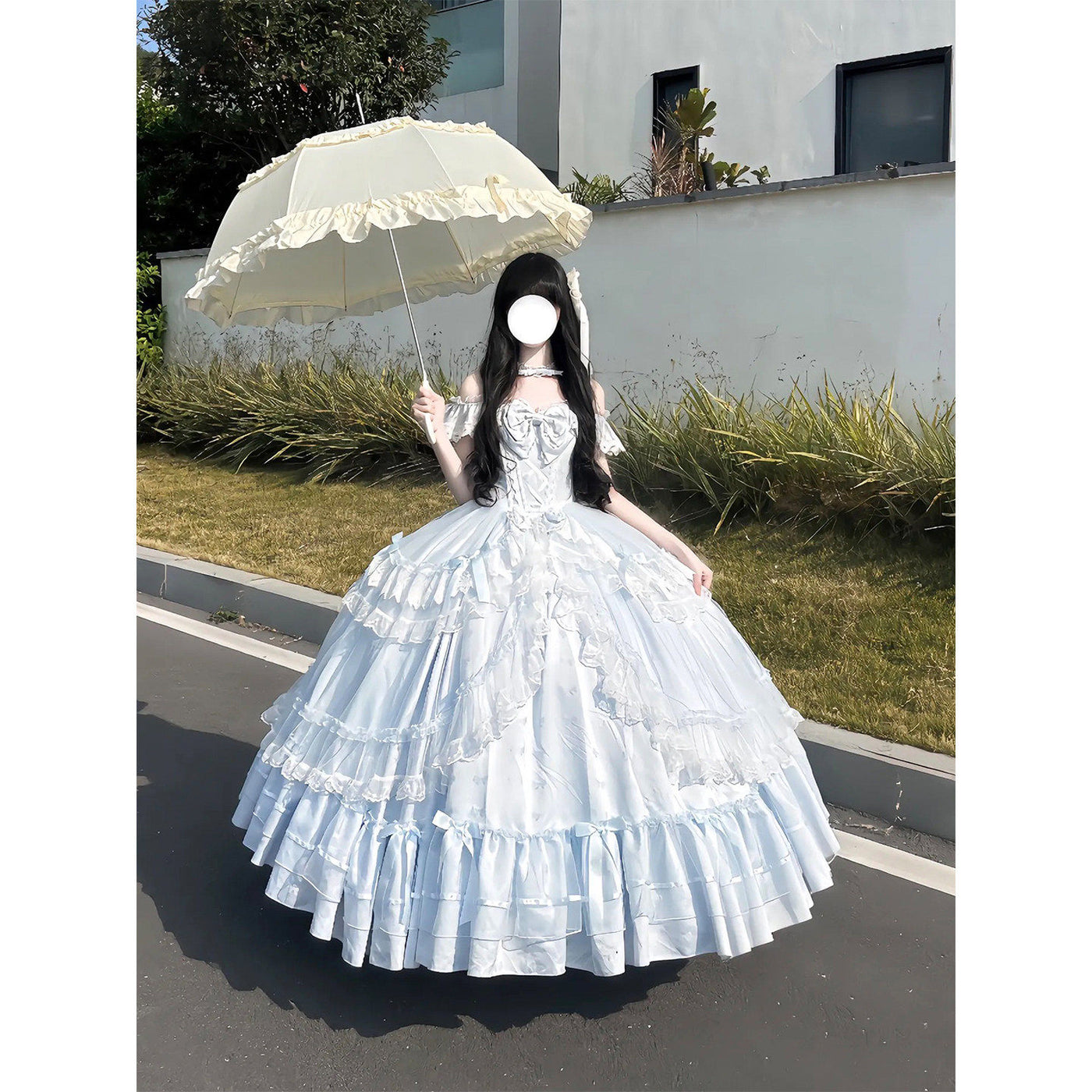 Emoji Dream - Sweet Lolita Gown - Pale blue off-shoulder floor-length