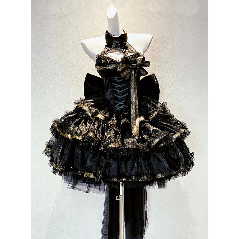 Creamy - Gothic Lolita - Black halter-neck one-piece Lolita dress