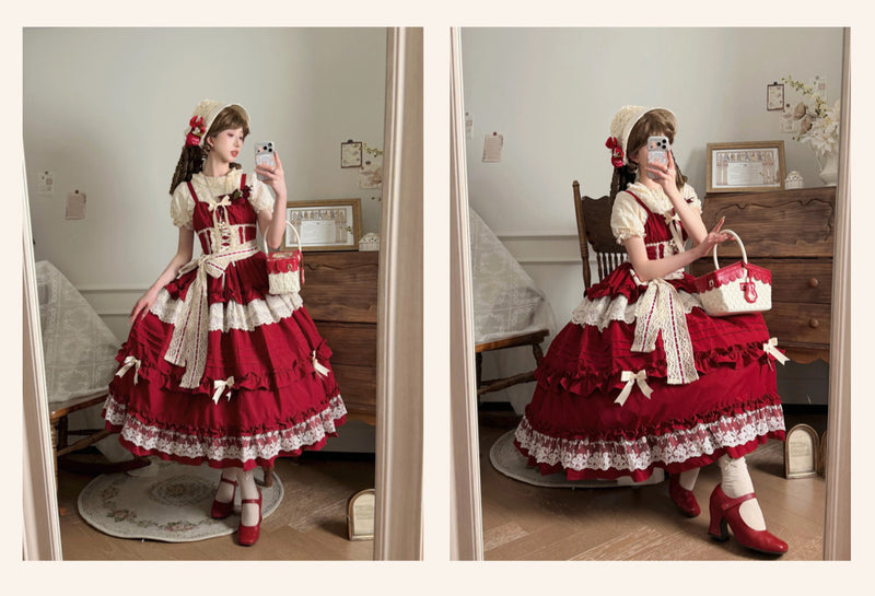 Qianmu Original - Lillian - Classical Lolita Jumper Skirt, tiered A-line
