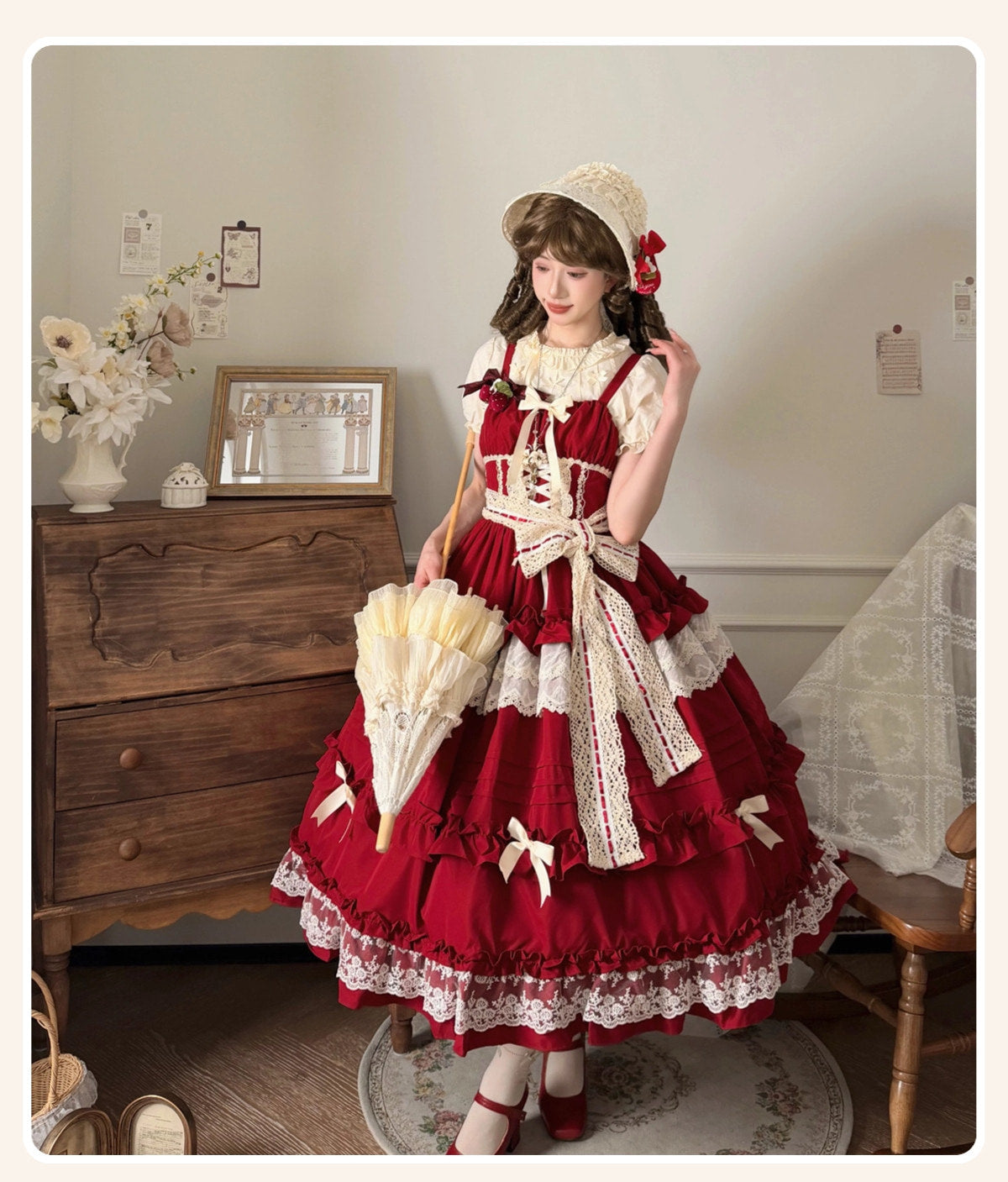 Qianmu Original - Lillian - Classical Lolita Jumper Skirt, tiered A-line