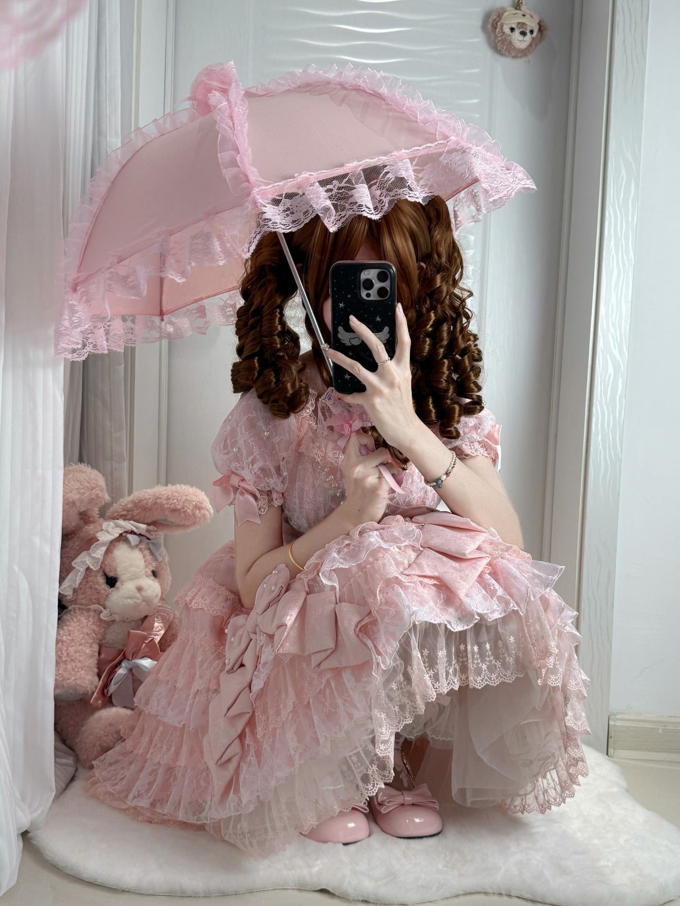 Fantasy Doll - Lace Trim - Ribbon Parasol