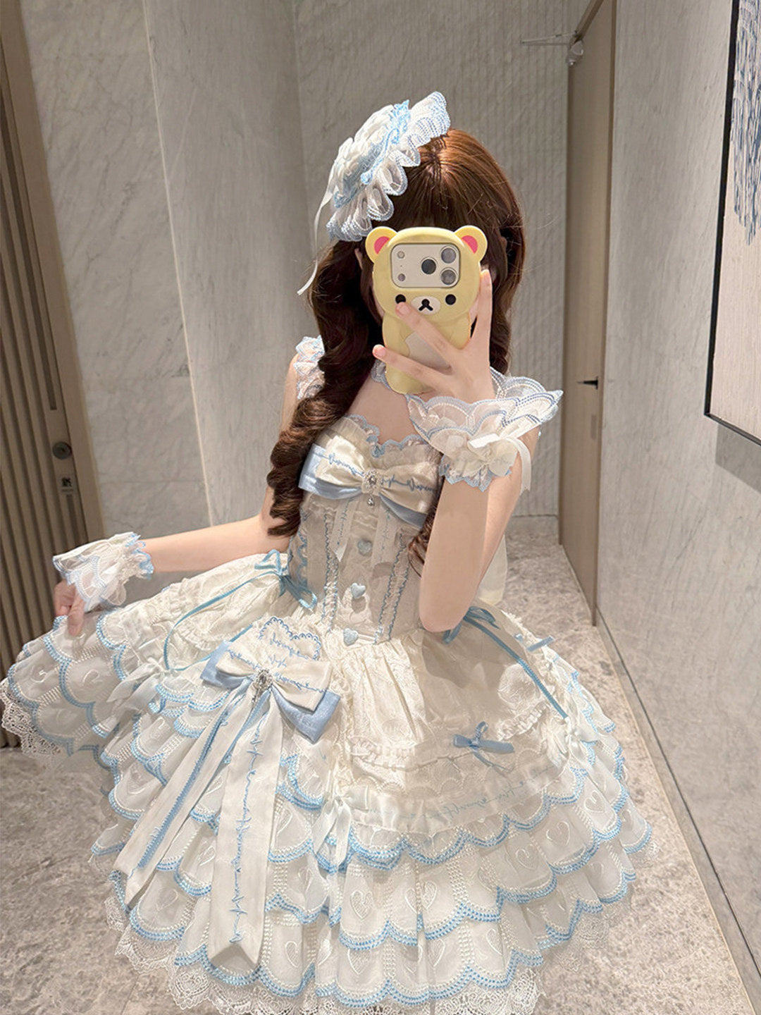 Creamy - Balletcore Sweet Lolita - Blue and white JSK with bow