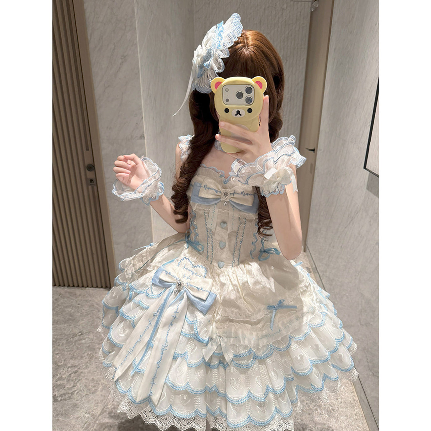 Creamy - Balletcore Sweet Lolita - Blue and white JSK with bow
