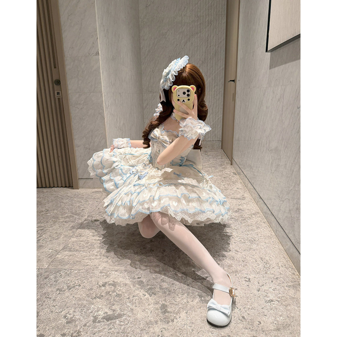 Creamy - Balletcore Sweet Lolita - Blue and white JSK with bow