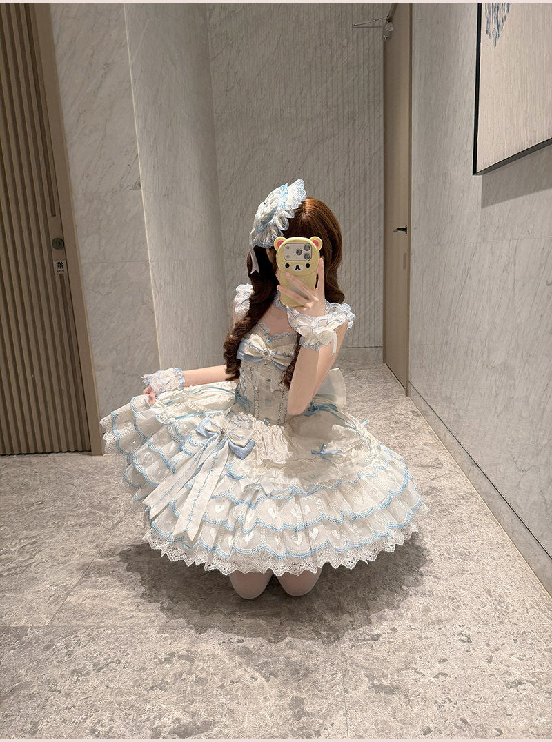Creamy - Balletcore Sweet Lolita - Blue and white JSK with bow