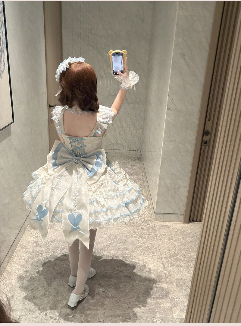 Creamy - Balletcore Sweet Lolita - Blue and white JSK with bow