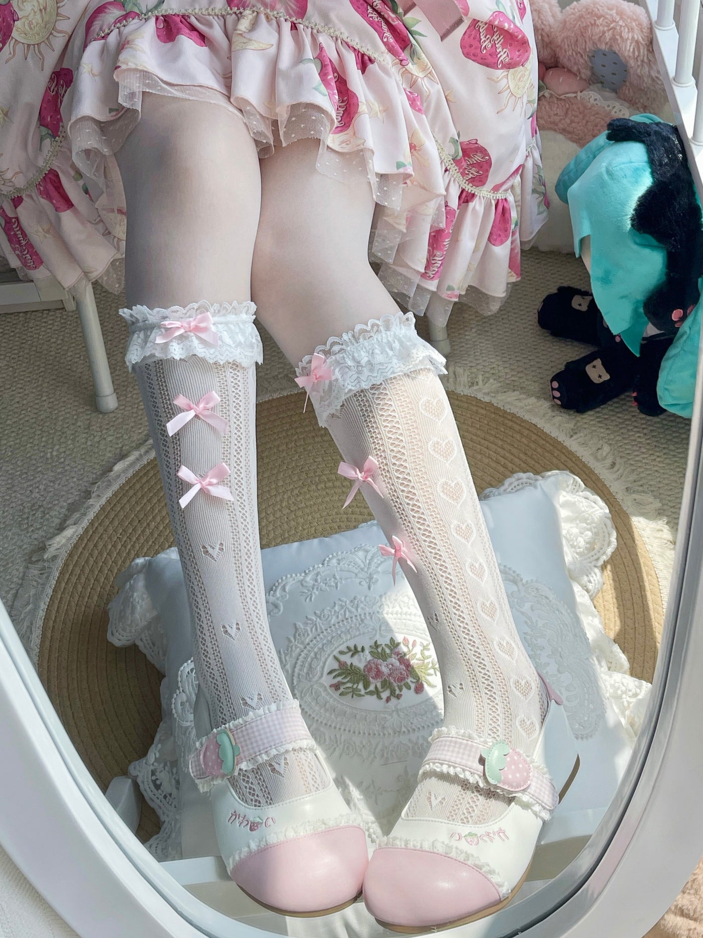 Pink sweet lolita lace bow calf sock