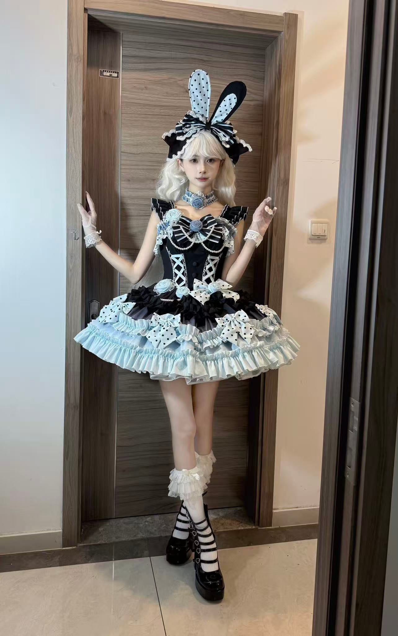 Dessert - Babalya Sweet Lolita Dress Set - Polka dot tiered skirt