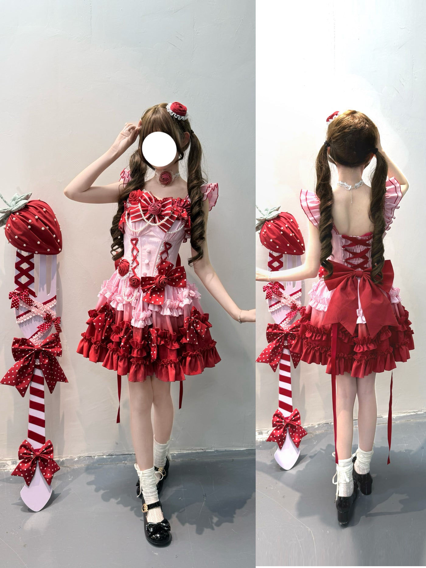Dessert - Babalya Sweet Lolita Dress Set - Polka dot tiered skirt