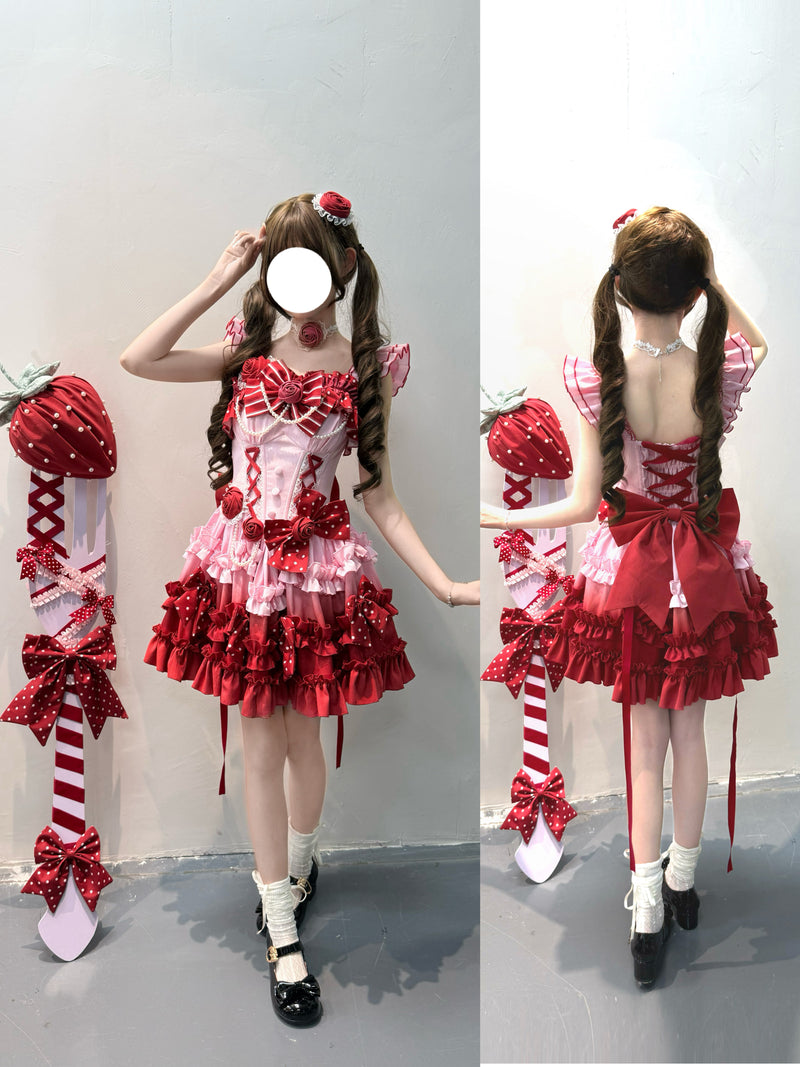 Dessert - Babalya Sweet Lolita Dress Set - Polka dot tiered skirt