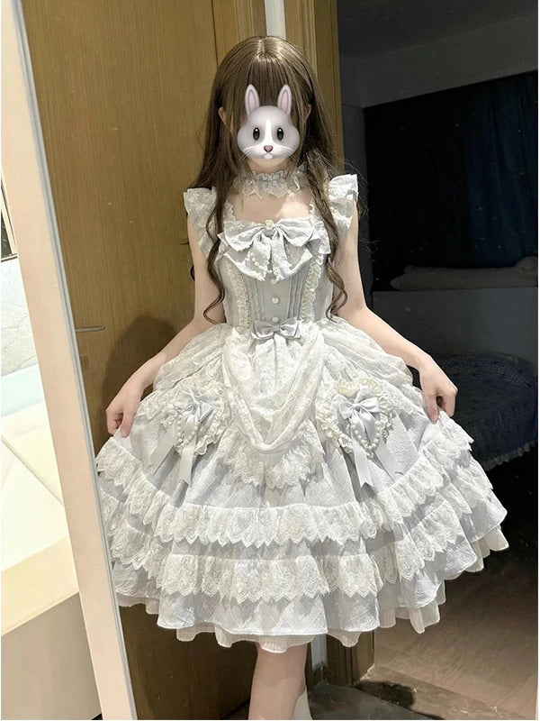 Creamy - Sweet Lolita Tiered Lace Dress - Pale blue one-piece sweet