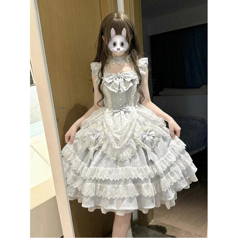 Creamy - Sweet Lolita Tiered Lace Dress - Pale blue one-piece sweet