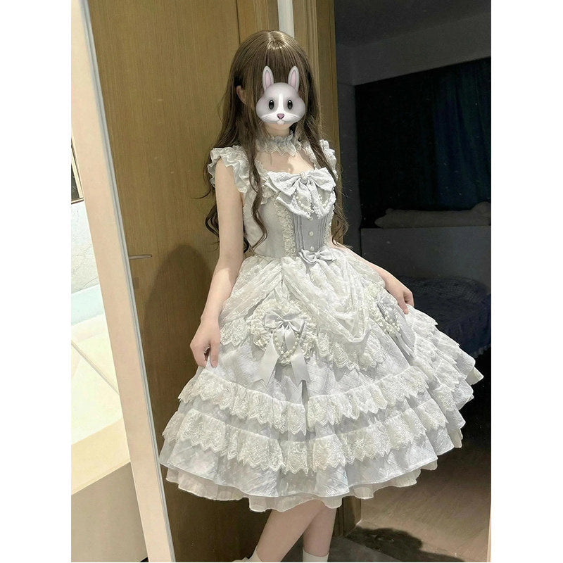 Creamy - Sweet Lolita Tiered Lace Dress - Pale blue one-piece sweet