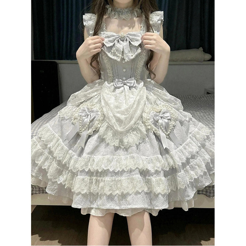 Creamy - Sweet Lolita Tiered Lace Dress - Pale blue one-piece sweet