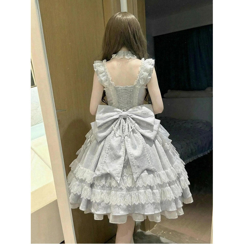 Creamy - Sweet Lolita Tiered Lace Dress - Pale blue one-piece sweet