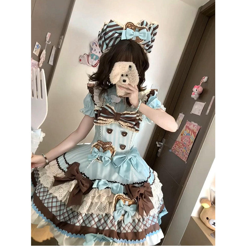 Creamy - Sweet Lolita Cookie Bear OP - Light blue and brown sweet