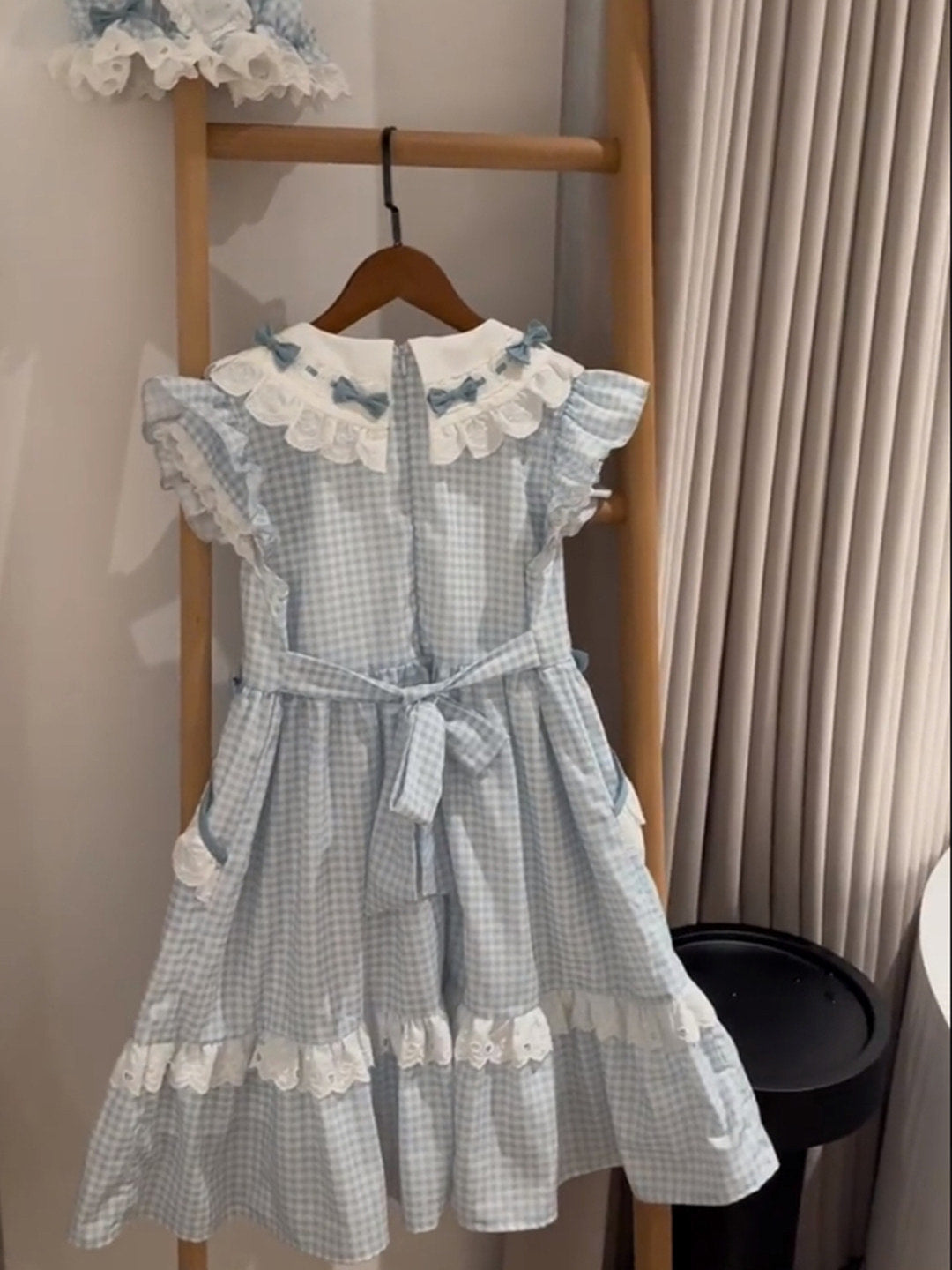 Creamy - Blue Gingham - Flutter-Sleeve OP Dress