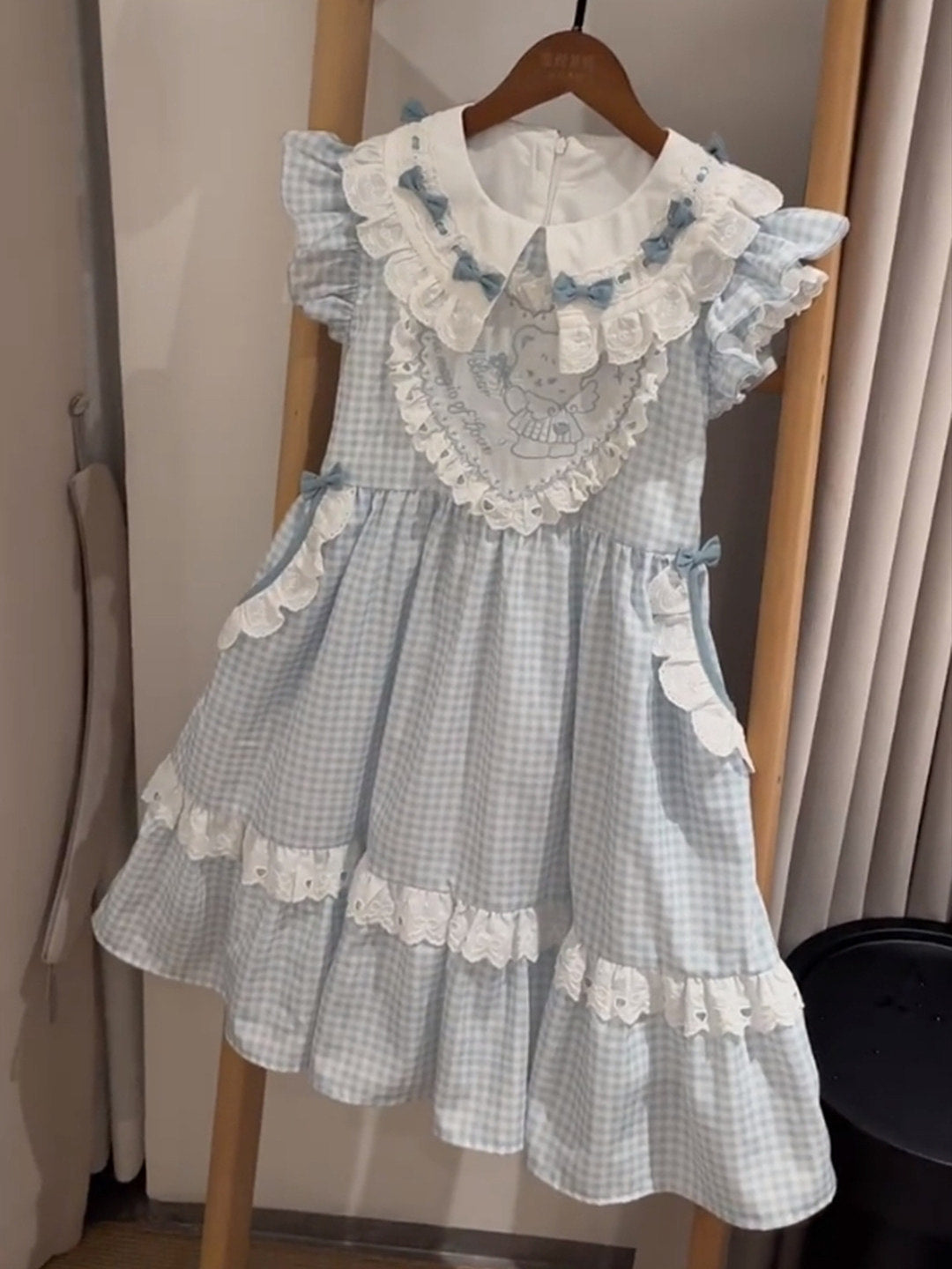 Creamy - Blue Gingham - Flutter-Sleeve OP Dress