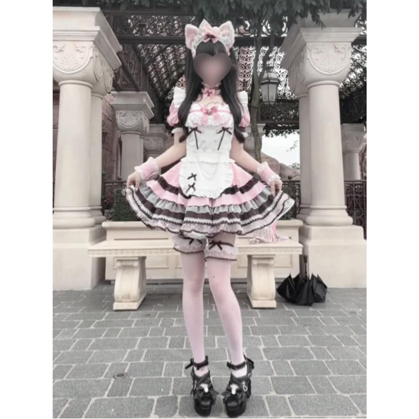 Creamy - Pink Bow - Dress and Apron Set